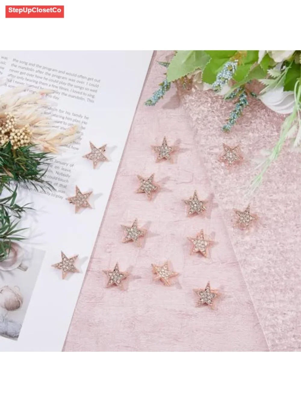 12pcs Star Brooch Pin Alloy Pentagram Rhinestone Badge Metal Brooch for Dress